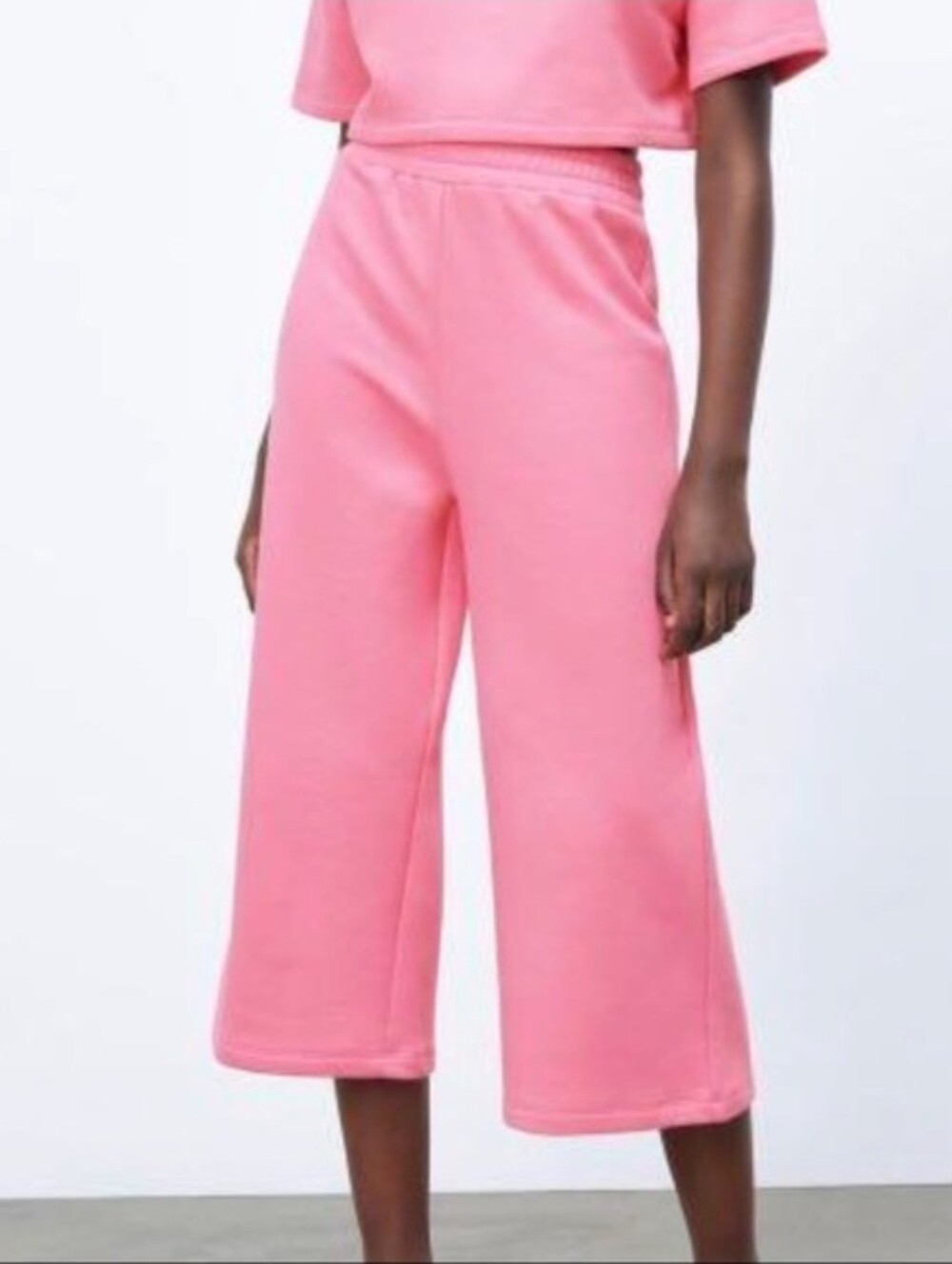 Zara Wide Leg Crop Sweatpants Pink Womens Medium High Rise